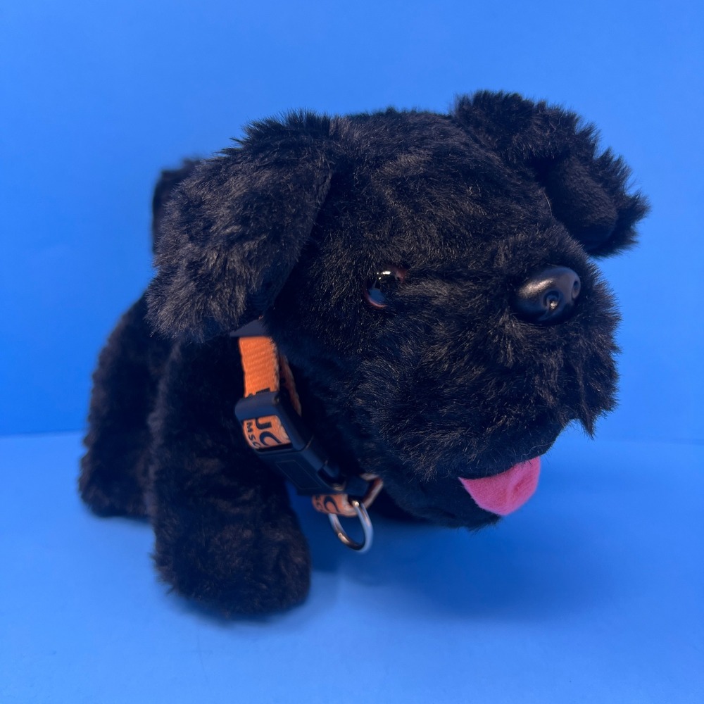 Black Dog Puppy Plush Stuffed Animal‎ Orange Collar Cute Soft Cuddly Decor Toy